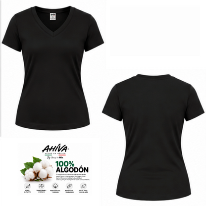 Playera AHÍVA Cuello en V para Dama · 100% Algodón