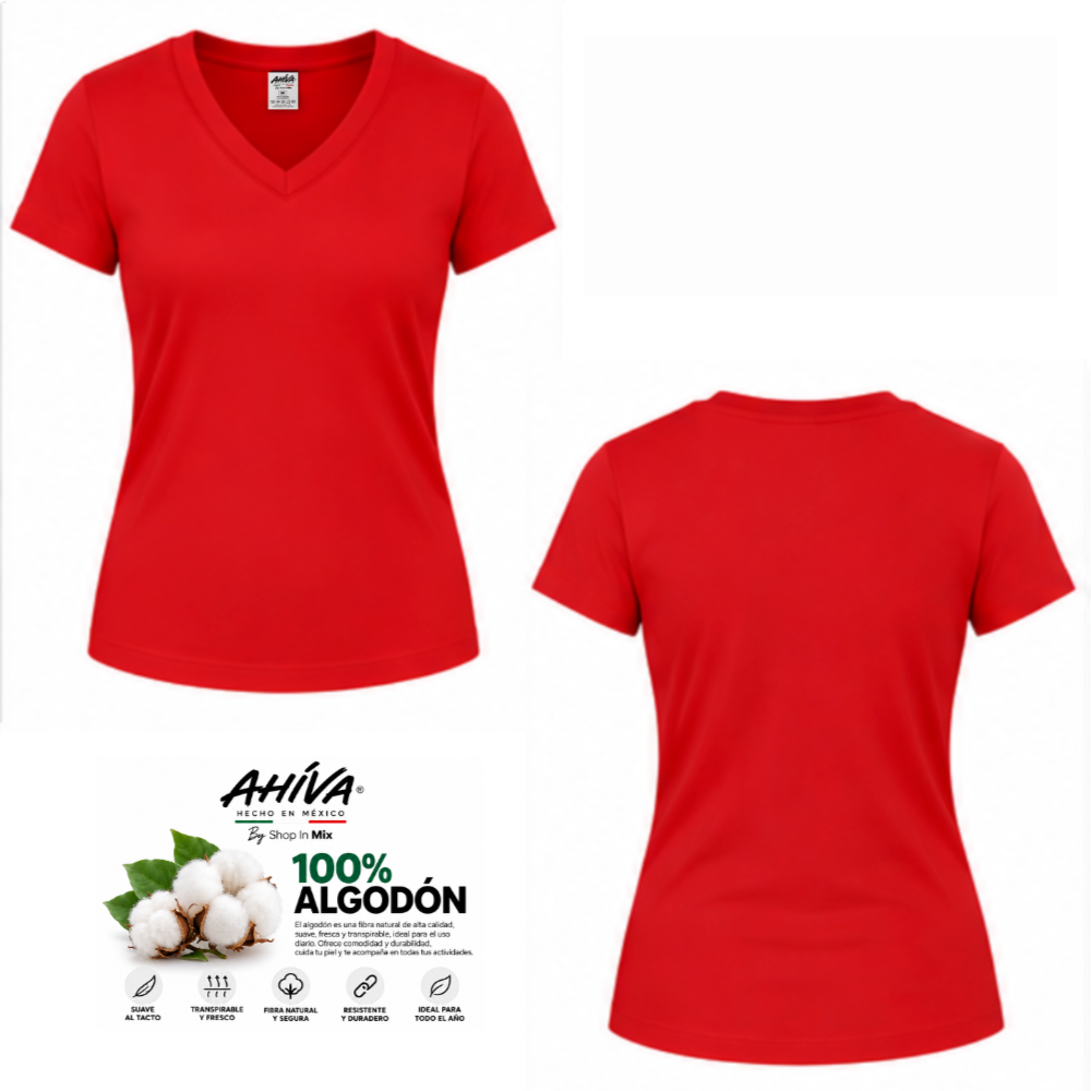 Playera AHÍVA Cuello en V para Dama · 100% Algodón