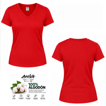 Playera AHÍVA Cuello en V para Dama · 100% Algodón