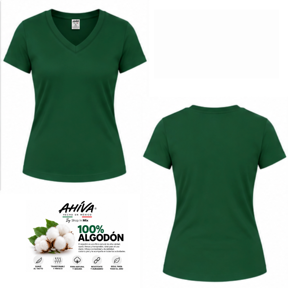 Playera AHÍVA Cuello en V para Dama · 100% Algodón
