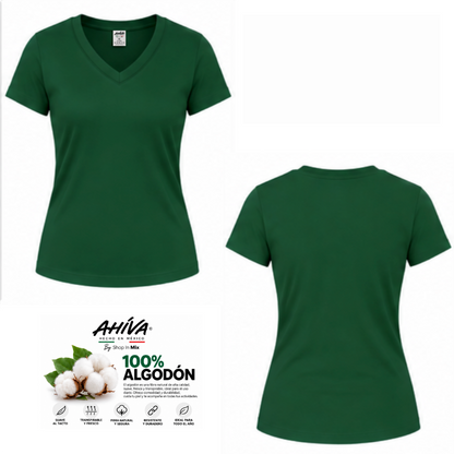 Playera AHÍVA Cuello en V para Dama · 100% Algodón