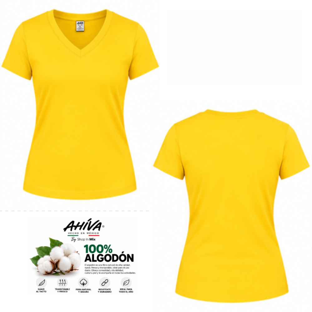 Playera AHÍVA Cuello en V para Dama · 100% Algodón