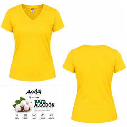 Playera AHÍVA Cuello en V para Dama · 100% Algodón