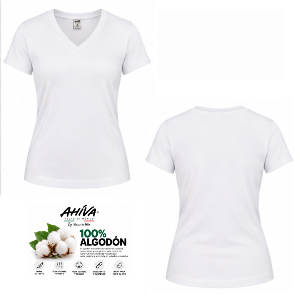 Playera AHÍVA Cuello en V para Dama · 100% Algodón