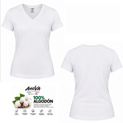 Playera AHÍVA Cuello en V para Dama · 100% Algodón