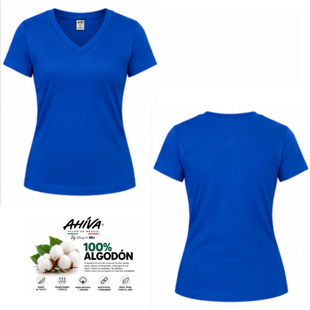 Playera AHÍVA Cuello en V para Dama · 100% Algodón