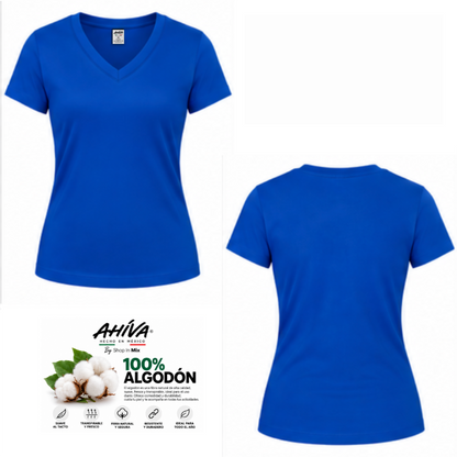 Playera AHÍVA Cuello en V para Dama · 100% Algodón