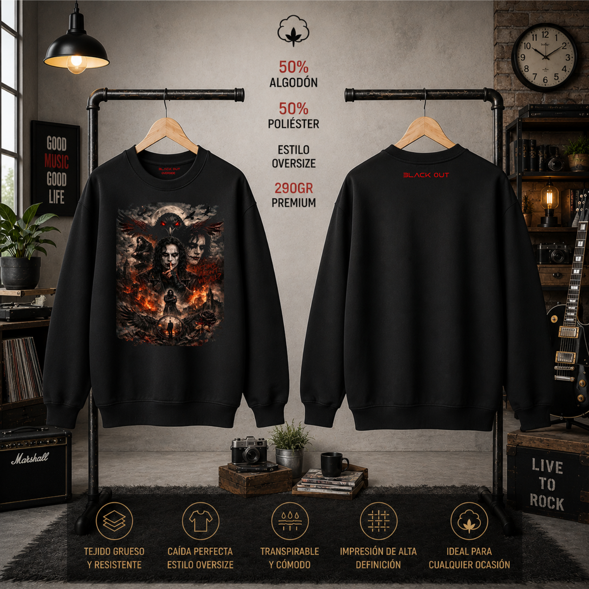 Sudadera BLACK OUT – The Crow | Oversize 290 g Premium