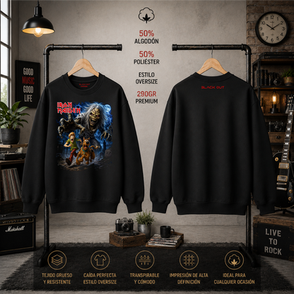 Sudadera BLACK OUT – Iron Maiden x Scooby-Doo | Oversize 290 g Premium