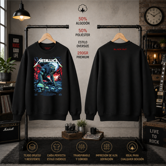 Sudadera BLACK OUT – Metallica Wolf | Oversize 290 g Premium